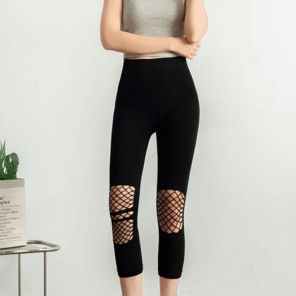 High Waist Leggings - Neue Aushöhlende Damen-Netzleggings Atmungsaktive Lochmuster-Yogahosen Hochgeschnittene