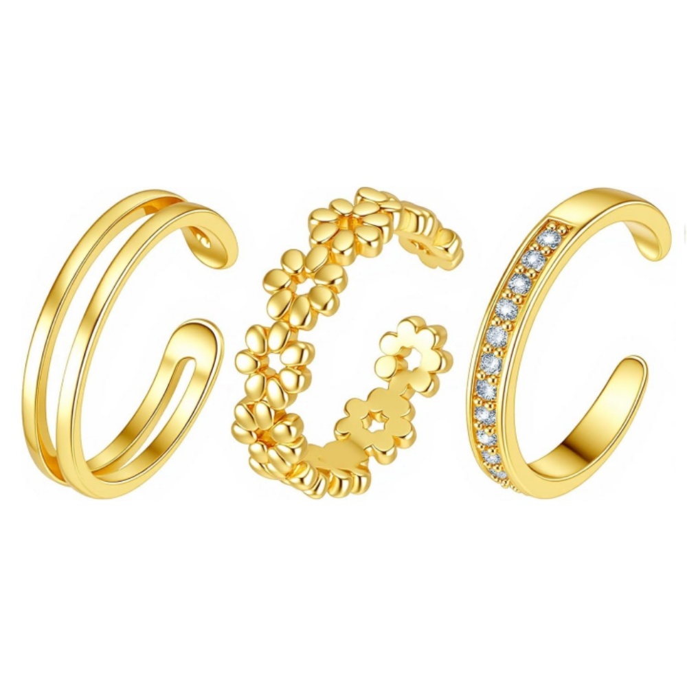 Women'S Fashion Rings Gold - 3-teiliges Gold-Ringset für Damen, offener, verstellbarer