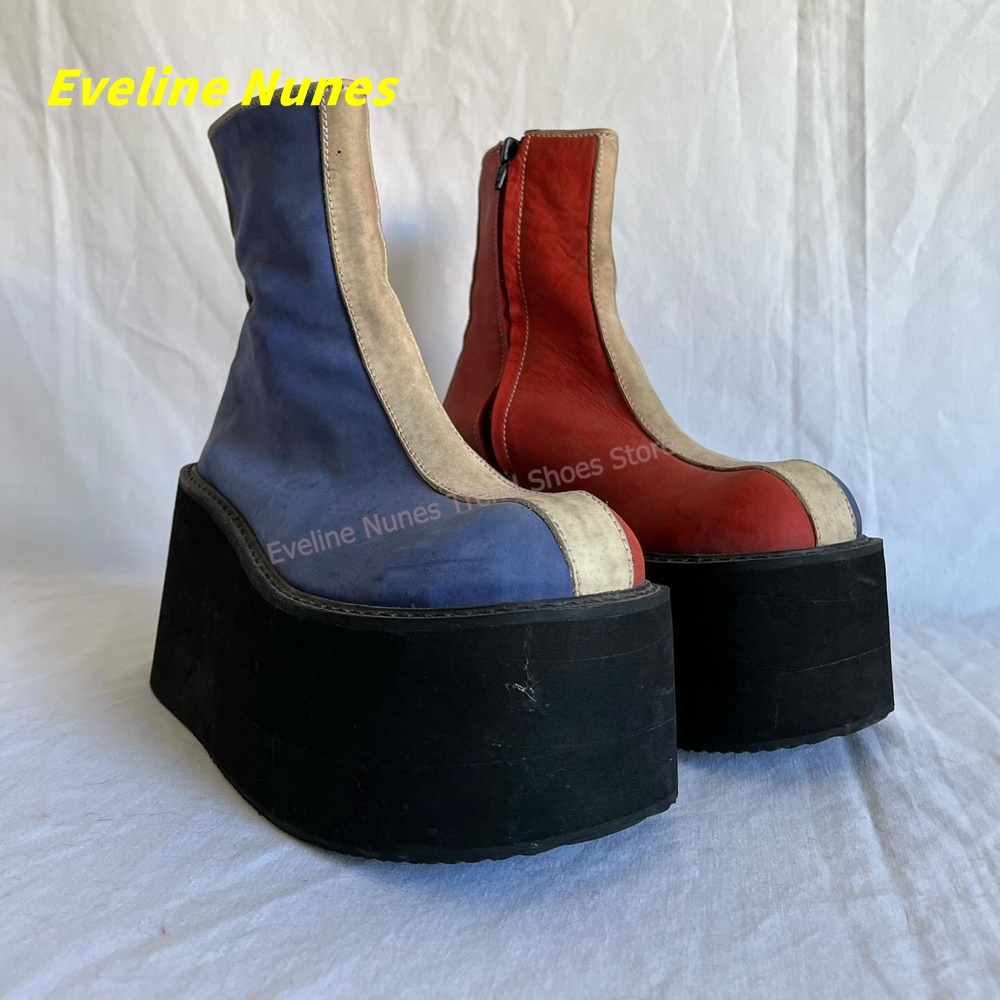 Women'S Fashion Trends Spring 2026 - Y2K Rot-Blaue Plateau-Stiefeletten mit Rundzehe und