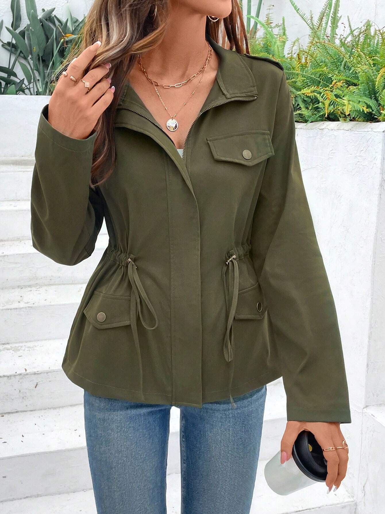 Women'S Fashion Utility Jacket - Damen Utility-Jacke mit Kordelzug in der