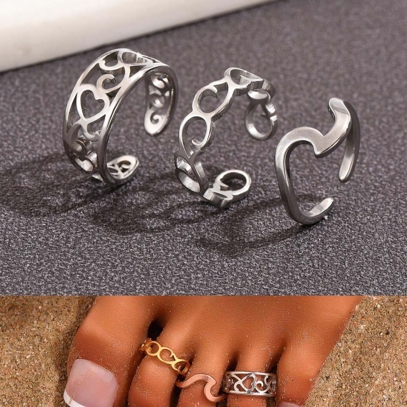 Women'S Fashion Rings Gold - 3-teiliges gefülltes Zehenring-Set für Damen, 14