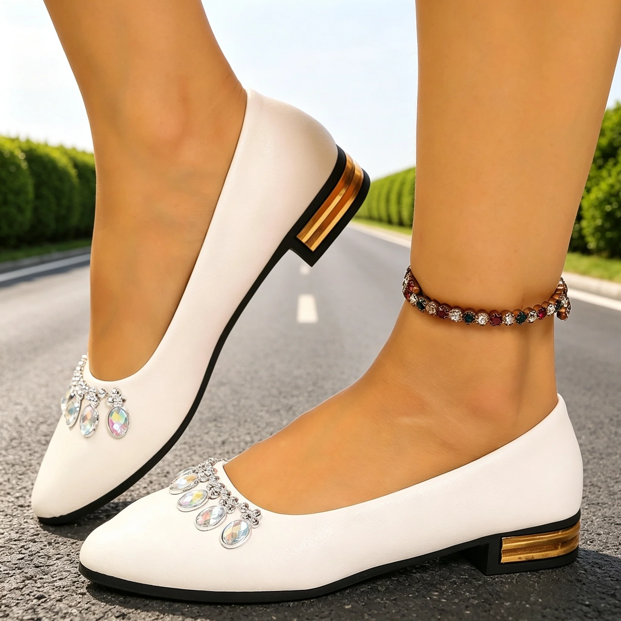Women Fashion Store - Damen Flache Schuhe mit Spitzer Zehenpartie,