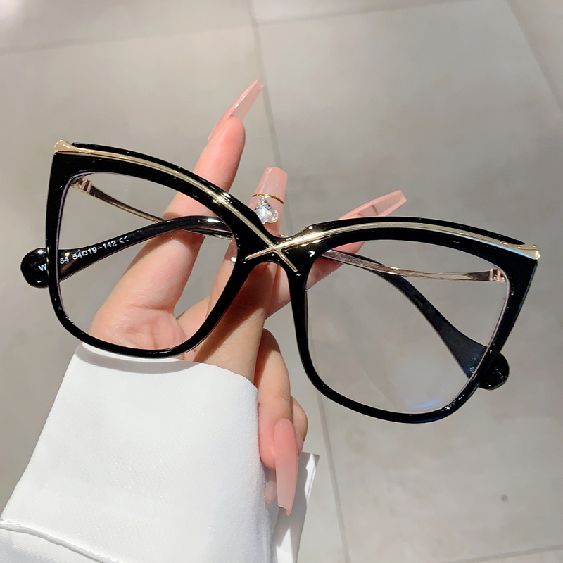 Women'S Fashion Glasses Non Prescription - KAMMPT Übergroße Cat-Eye-Brille, modische Vintage-Brille mit