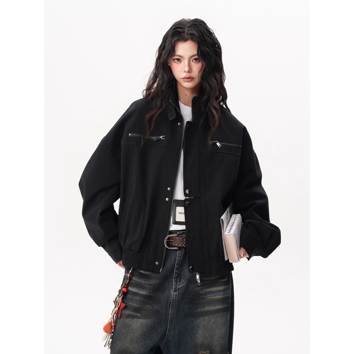 Women'S Fashion Utility Jacket - Damen Vintage Arbeitsjacke, Utility-Mantel mit Stehkragen,