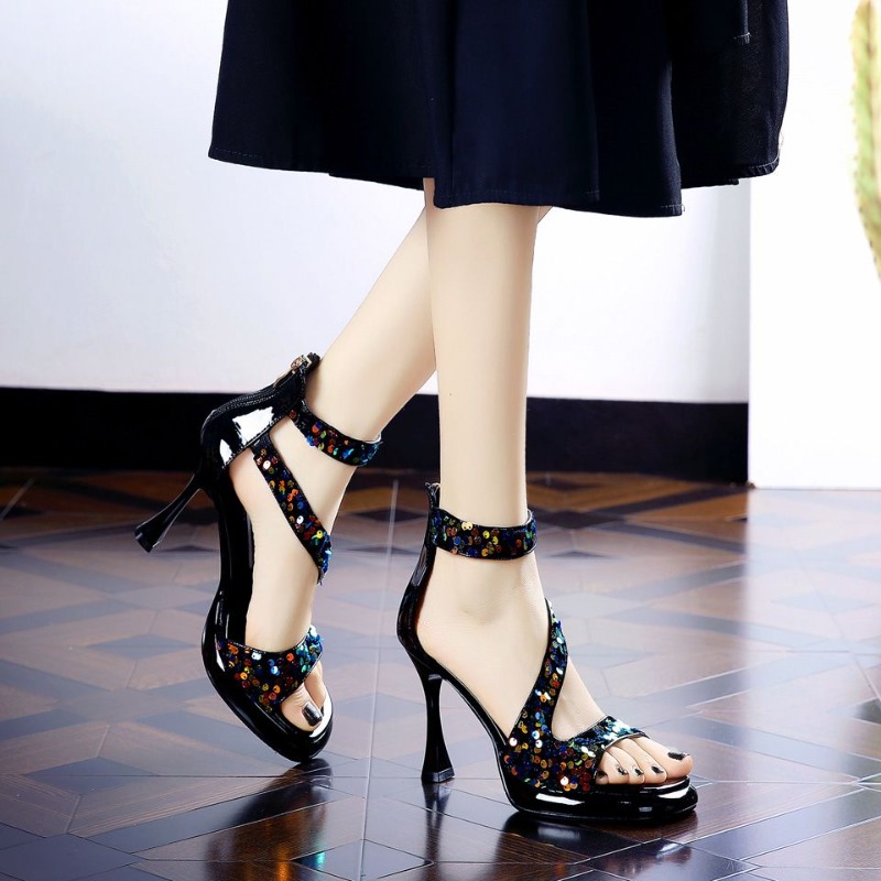 Elegante Pailletten-Peep-Toe-S – Women Fashion Korean Bewertung und Preis